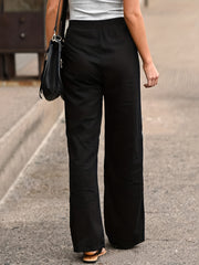  Women's Elastic Waist Straight Leg Pants With Belt