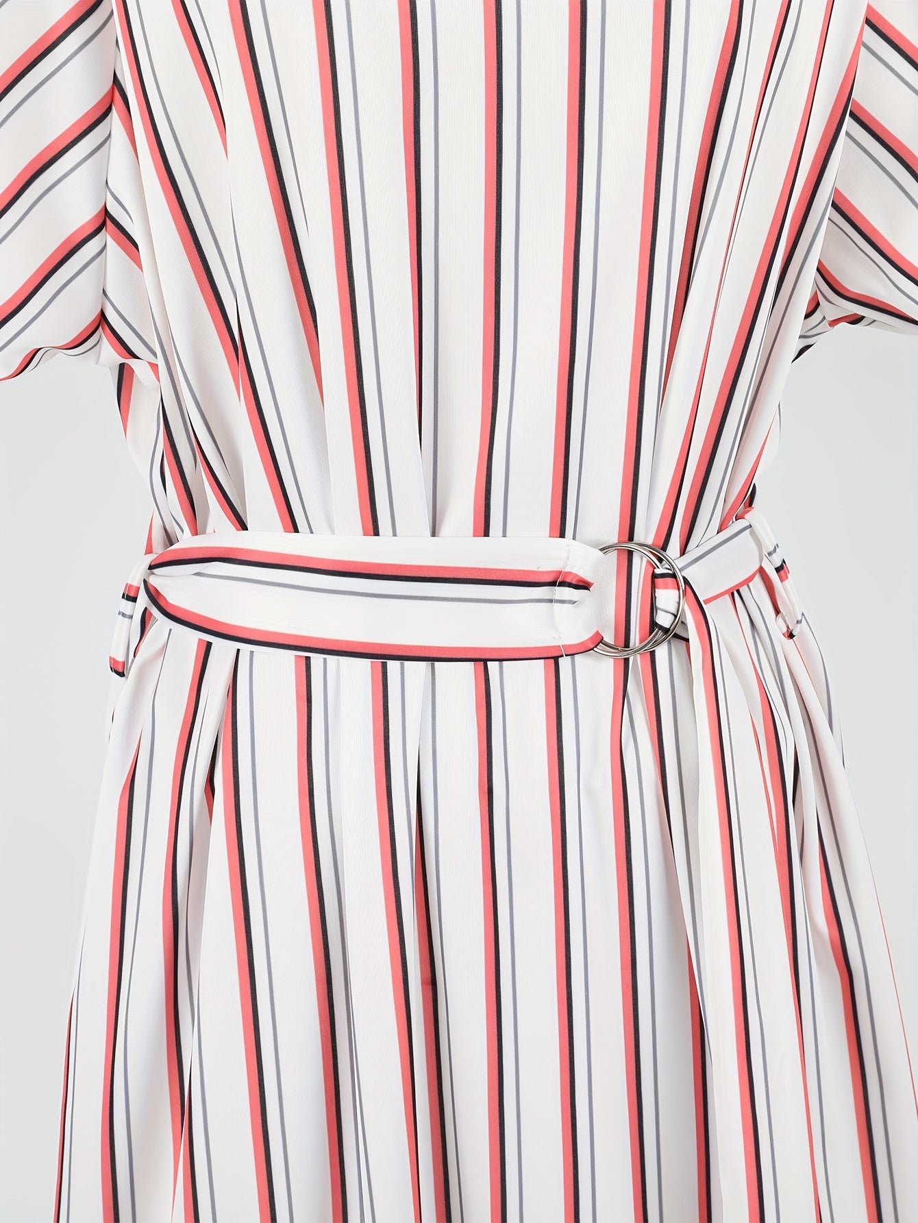  Striped Short Sleeve Midi Dress With Belt