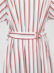  Striped Short Sleeve Midi Dress With Belt