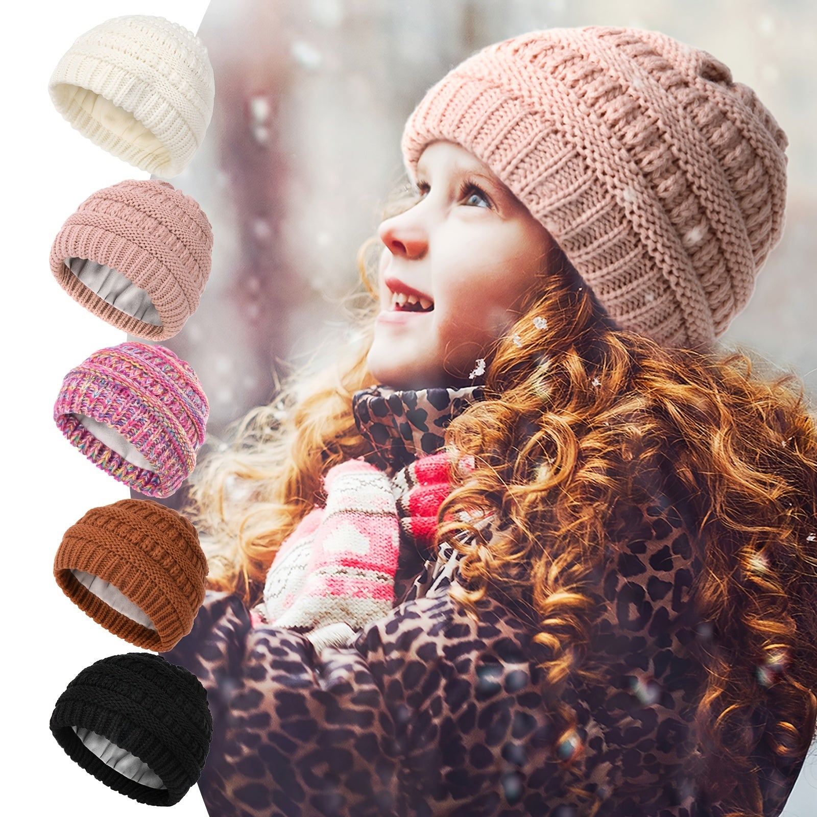 Satin Lined Toddler Beanie Knitted Hat for Winter