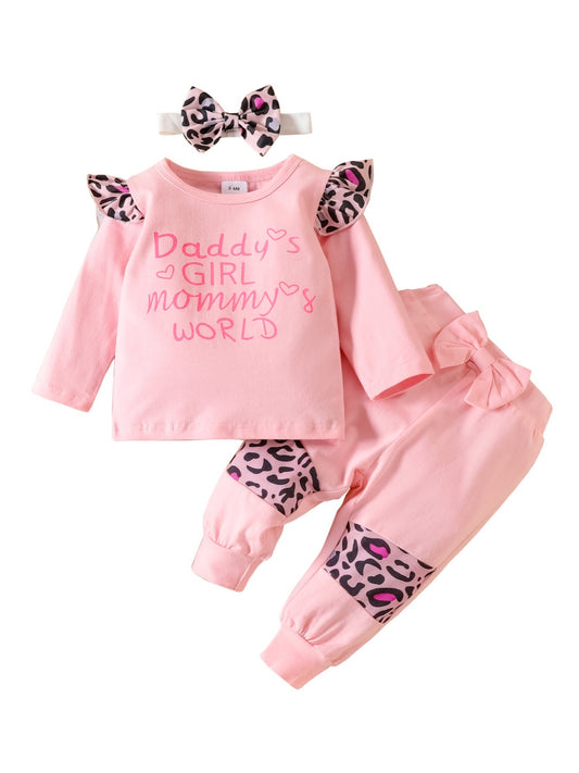 Toddler Newborn Baby Girl Letter Printed Romper Pants Headband 3pcs Set