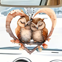 Car Interior Pendant 2 Owls In The Heart Acrylic Rearview Mirror Pendant