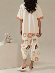 Bear Print Pajama Set Short Sleeve Top & Capris Pants