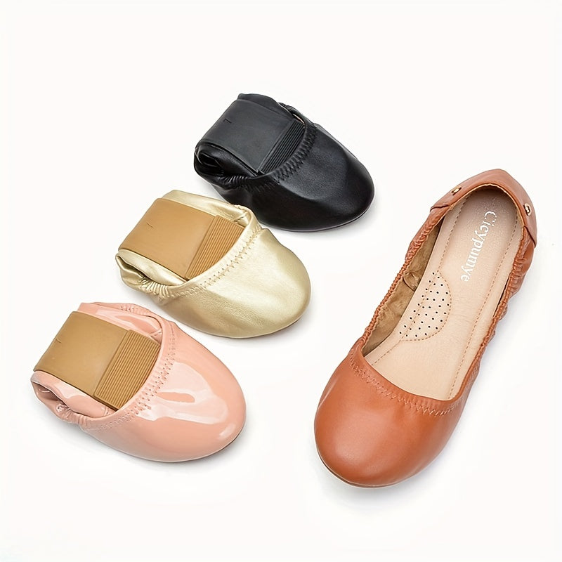 Women's Soft Sole Ballet Flats Solid Faux Leather Slip On Shoes Comfortable