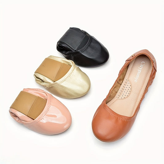 Women's Soft Sole Ballet Flats Solid Faux Leather Slip On Shoes Comfortable