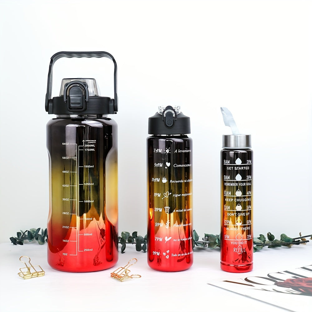 3pcs Leakproof Water Bottle With Straw And Time Marker