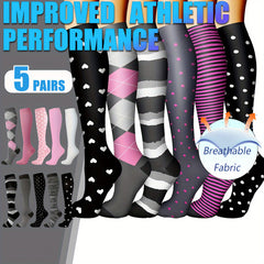 5 Pairs Compression Socks for Women Men 10-20 mmHg Knee High Compression Socks
