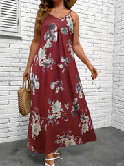  Floral Print V Neck Maxi Cami Dress