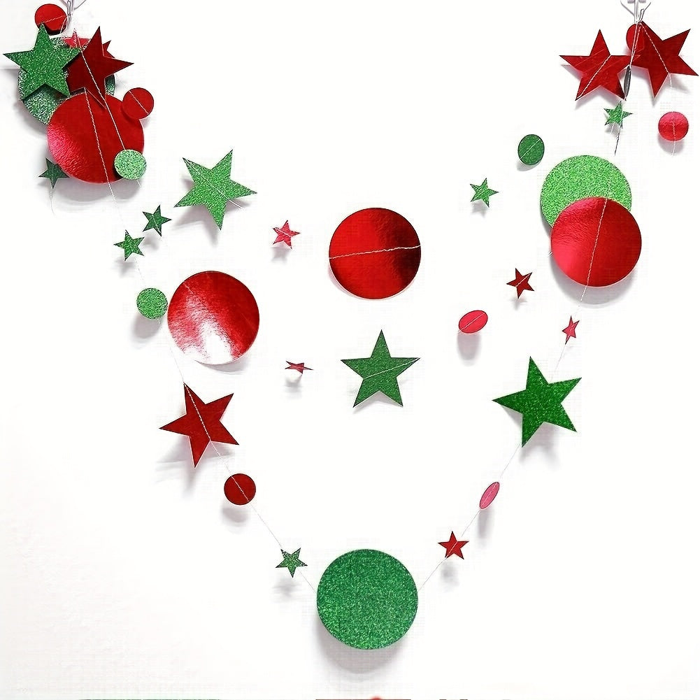 Glittering Christmas Garland Banner with Stars Moons Polka Dots Red & Green