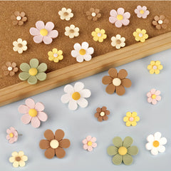 30pcs Colorful Flower Pattern Thumbtacks, Various Sizes for Softwood Walls
