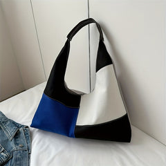 Colorblock Hobo Bag Large Capacity Canvas Shoulder Bag Women's Casual Handbag