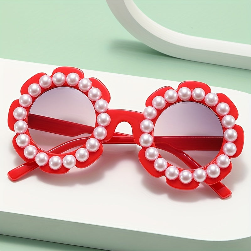 Y2K Flower Frame Pearl Sunglasses UV Protection