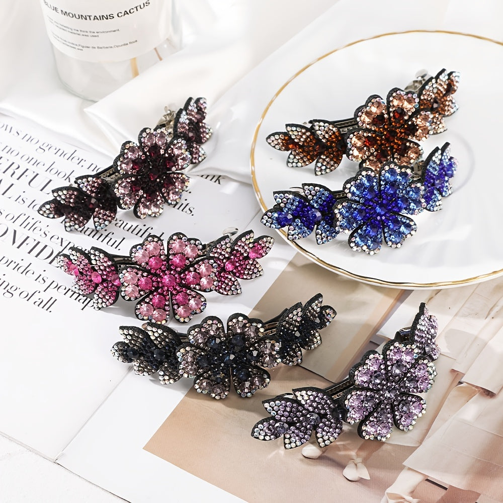 Rhinestone Flower Hair Clip Colorful Barrette Hair Accessories For Women