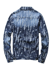 Men's Pattern Denim Jacket Turn-down Collar Chest Collar Jacket