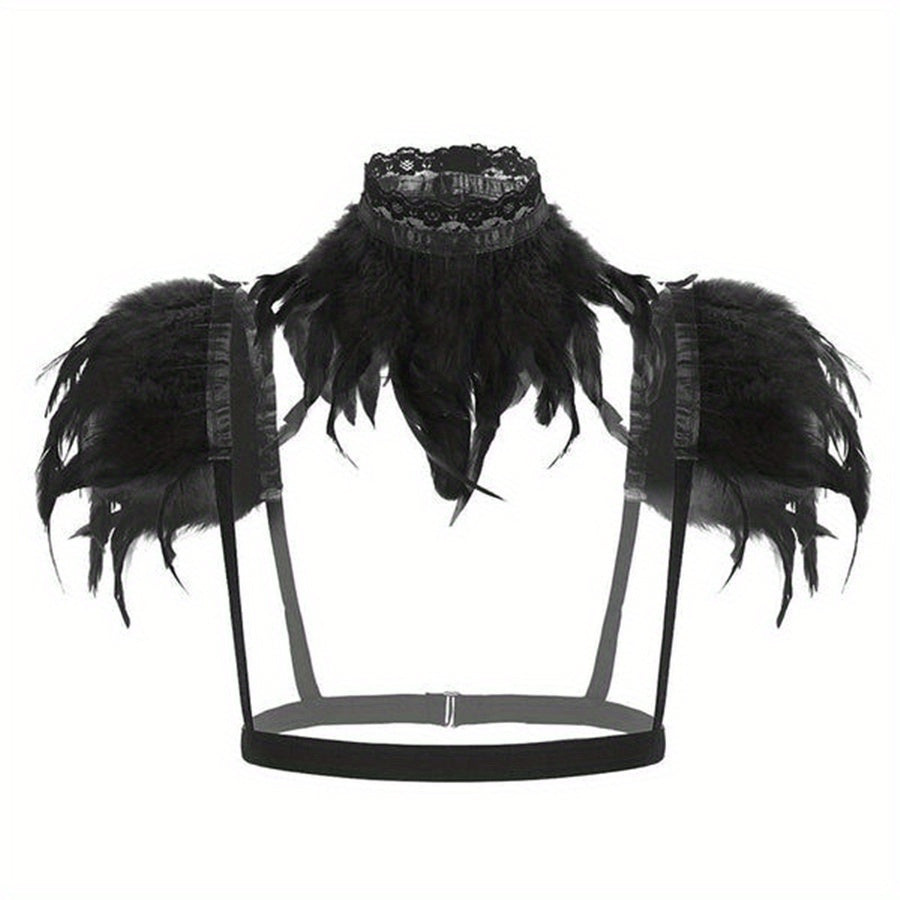 Punk Collar Shoulder Accessories Gothic Feather Belt Shawl Suit