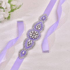 Purple Rhinestone Belt for Bridal Gowns & Evening Dresses