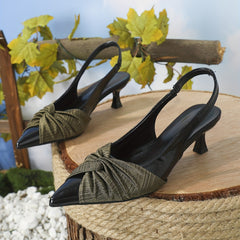 Women's Twist Knot Kitten Heels Pointed Toe Patent Leather Slingback Sandals