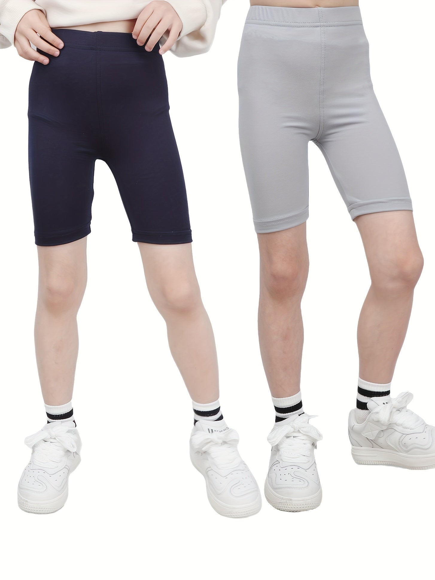 2pcs Girls Stretch Soft Leggings Elastic Waist Athletic Tight Slim Shorts