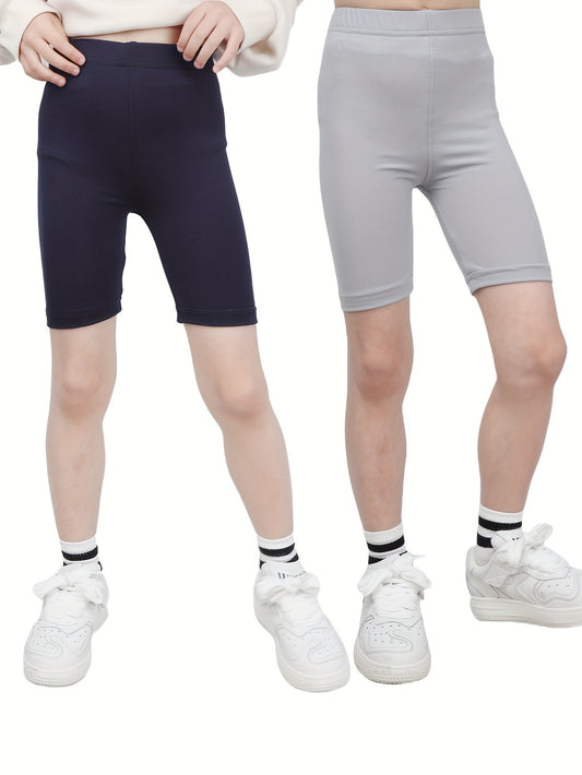 2pcs Girls Stretch Soft Leggings Elastic Waist Athletic Tight Slim Shorts