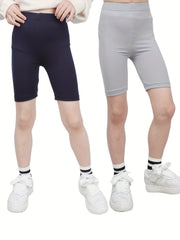 2pcs Girls Stretch Soft Leggings Elastic Waist Athletic Tight Slim Shorts