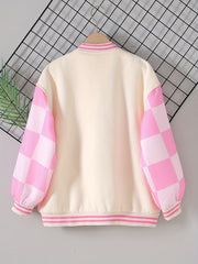 Girls' Cartoon Graphic Varsity Jackets Snap Button Down Long Sleeve