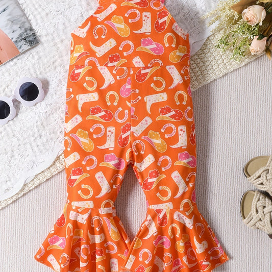 Baby Girls Sleeveless Jumpsuit Western Cowboy Print