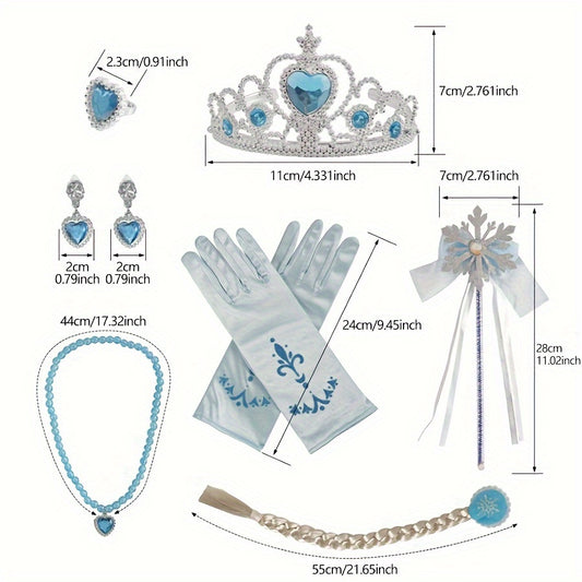 Festive Princess Snowflake Jewelry Set Necklace Bracelet Crown Wand
