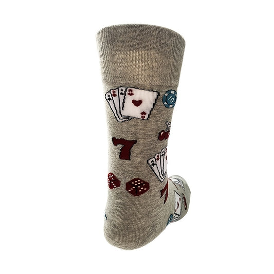 Men's Mid calf Cotton Socks Poker Pattern Gray Sports And Leisure Socks