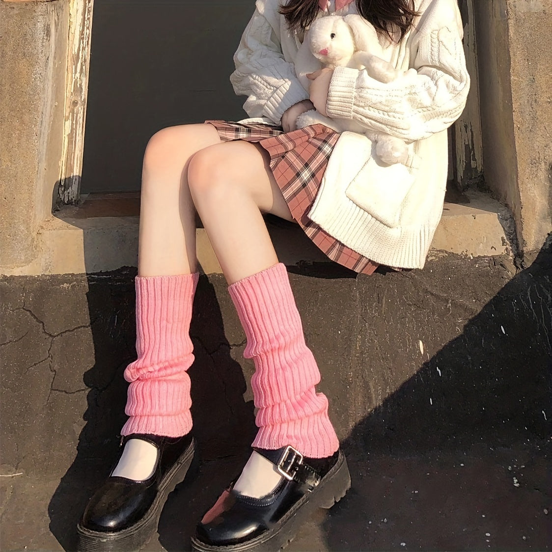 Rib Knit Leg Warmers Knee High Socks Women's Stockings