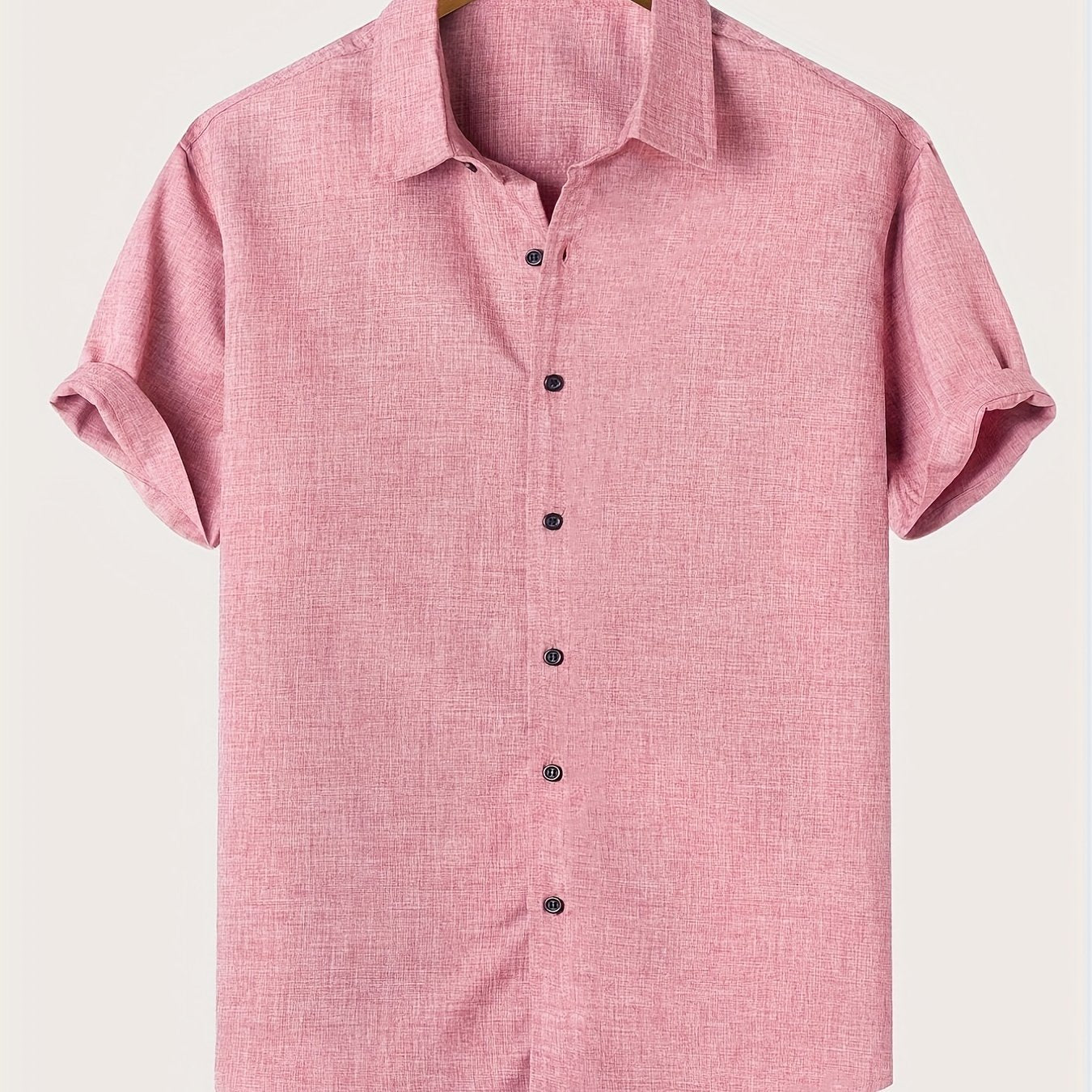Men's Solid Lapel Short Sleeves Button Up Shirt