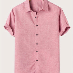 Men's Solid Lapel Short Sleeves Button Up Shirt
