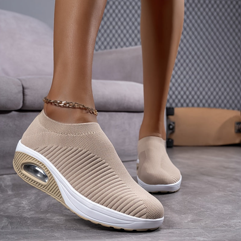Women's Platform Chunky Sneakers Air Cushion Slip-on Walking Shoes