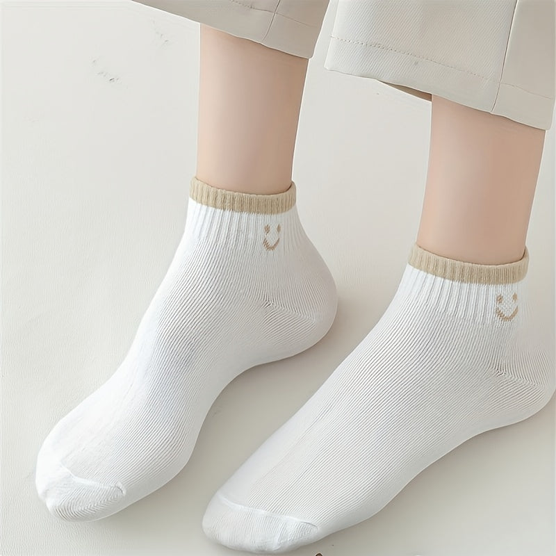 7 Pairs Smiling Face Print & Crew Short Socks Women's Stockings