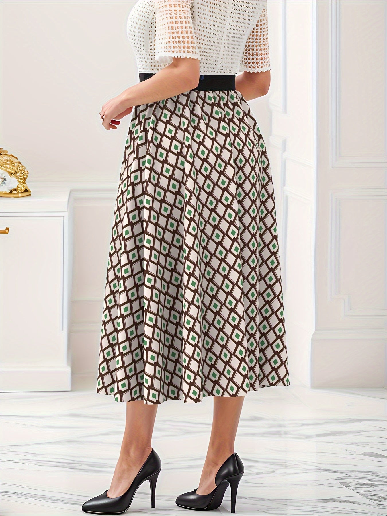  Argyle Print High Rise Maxi Skirt