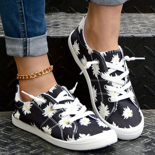 Women's Daisy Canvas Shoes Lace Up Sneakers Walking Flats
