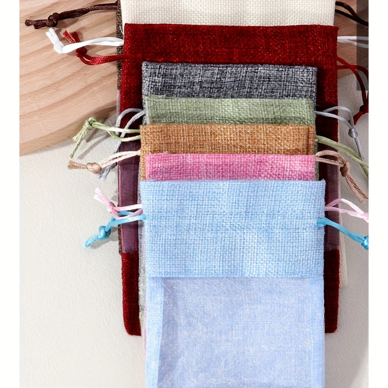 12pcs Makeup Storage Jute Bag Drawstring Gift Bag Single Side Window
