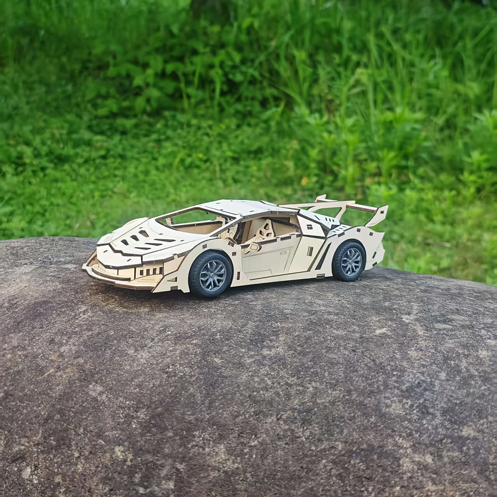 3D Wooden Race Car Model Kit Mechanical Puzzle DIY Sports Car Gift
