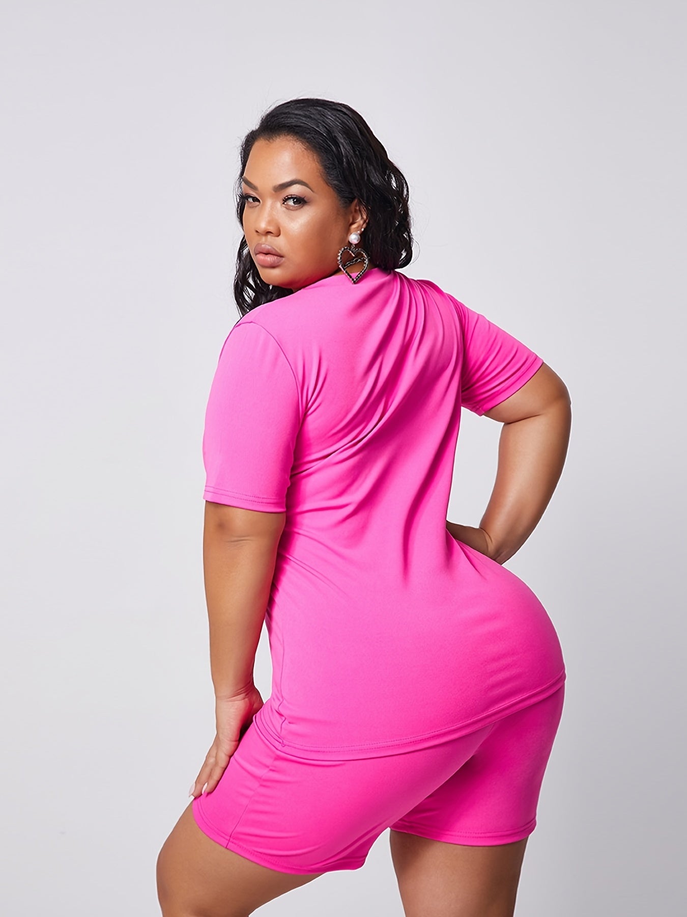  Lips Print Tee & Shorts Set Women's Activewear