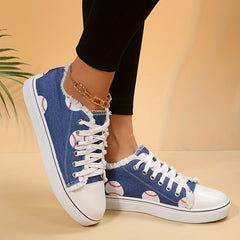 Women's Baseball Print Canvas Shoes Low Top Sneakers