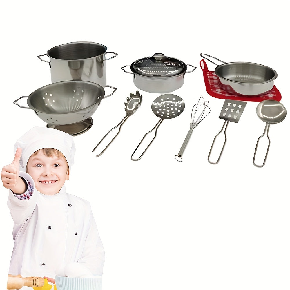 Kids Stainless Steel Pretend Kitchen Set with Cooking Utensils