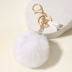 Fluffy Pom Pom Keychains Faux Rabbit Fur Pompom Silver Keyring Accessories