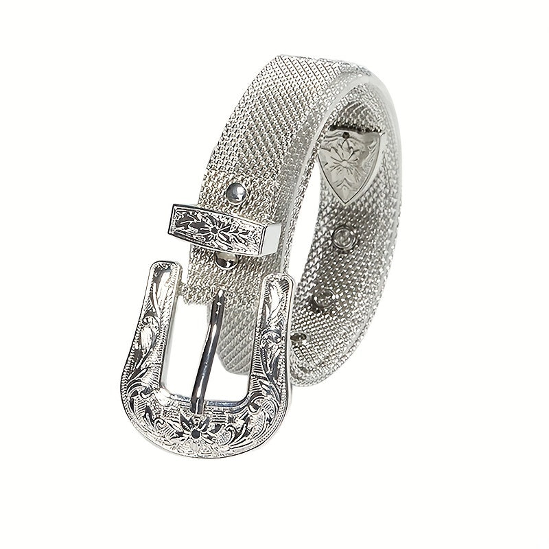 Y2K Silvery Golden Belt Hip Hop Eyelet Cowboy Cowgirl Belt