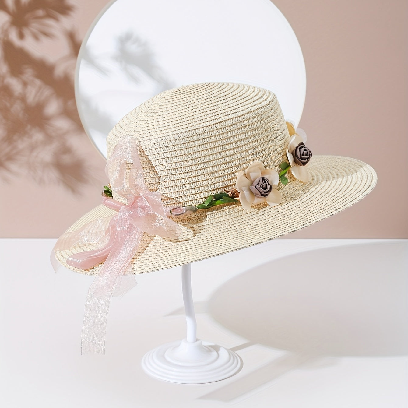 Garland Decor Sun Hat Flat Top Jazz Fedora Straw Cream Beach Hat