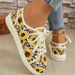 Women's Sunflower Print Sneakers Lace Up Casual Canvas Shoes