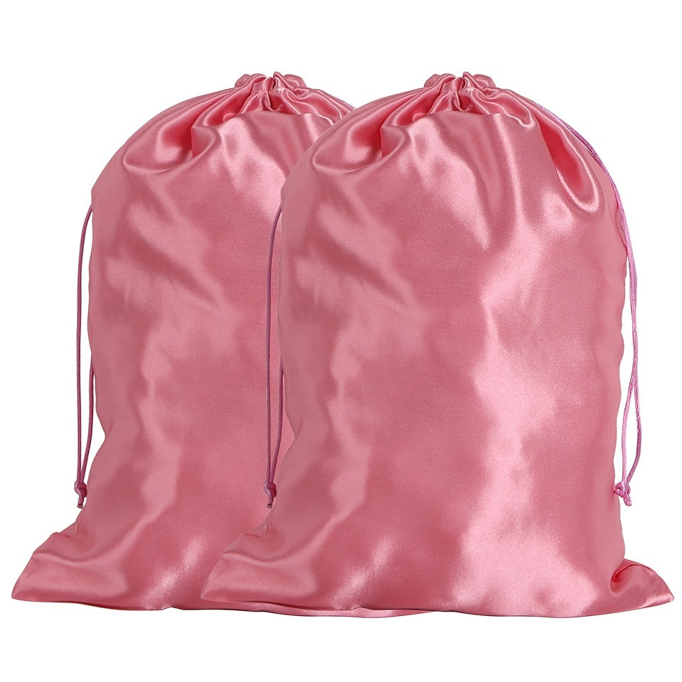2pcs Large Satin Wig Bags for Hair Storage and Travel Drawstring Pouches