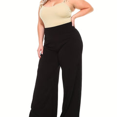  Solid High Rise Wide Leg Pants