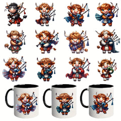 12pcs Scottish Highland Cow UV DTF Cup Wraps Decorative Stickers