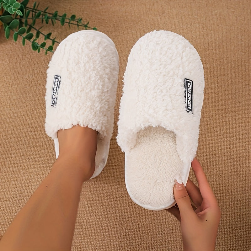 Women's Plush Flat Slippers Solid Warm Fuzzy Shoes Cozy Indoor Bedroom