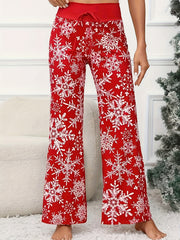  Snowflake Print Drawstring Pants Elastic Trousers