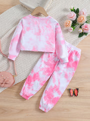 Toddler Girls Butterfly Embroidery Tie Dye Top & Sweat Pants 2pcs Sportwears